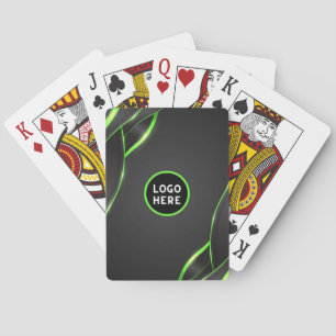 Black & Green Abstract Fluid Design Add Logo Playing Cards