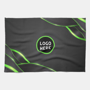 Black & Green Abstract Fluid Design Add Logo Tea Towel