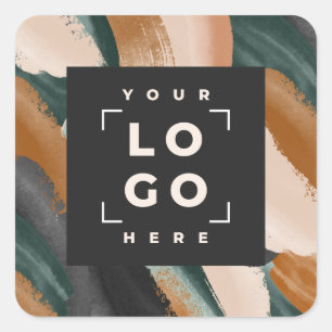 Black, green abstract painted minimal modern  square sticker