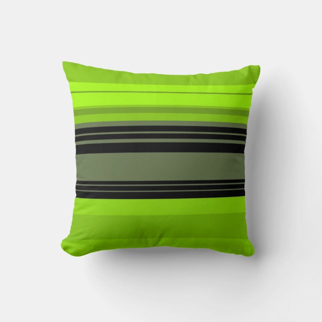Black Green Abstract Stripes Pattern Cushion (Front)