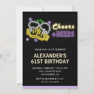 Black Green Adult Beer 61st birthday Invitation