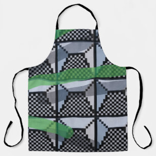 Black, green, and black checked wallpaper apron