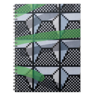 Black, green, and black checked wallpaper notebook