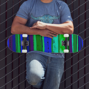Black, green and blue stripes skateboard