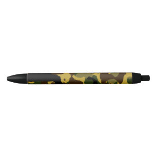 Black, green and brown camouflage design black ink pen
