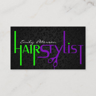 Black Green And Purple Hair Stylist Text Business Card