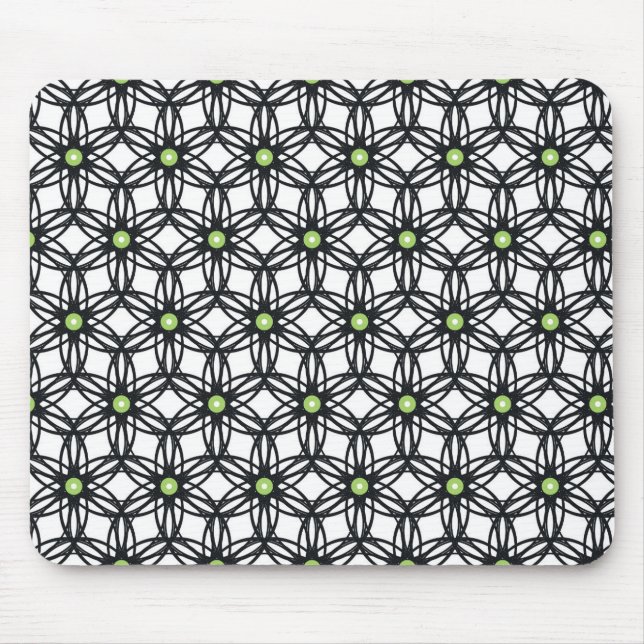Black Green and White Circular Geometric Design Mouse Mat (Front)