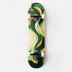 Black, green and yellow curving shapes Skateboard