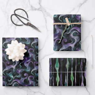 Black Green Aqua Purple Swirls Birthday Wrapping Paper Sheet