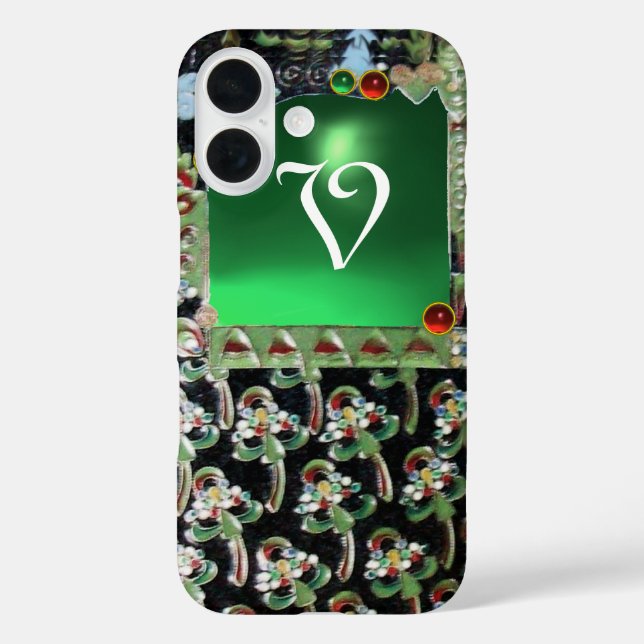BLACK GREEN  ART NOUVEAU GEMSTONE MONOGRAM Emerald Case-Mate iPhone Case (Back)