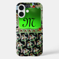 BLACK GREEN ART NOUVEAU GEMSTONE MONOGRAM Emerald