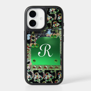 BLACK GREEN ART NOUVEAU GEMSTONE MONOGRAM, Jade iP