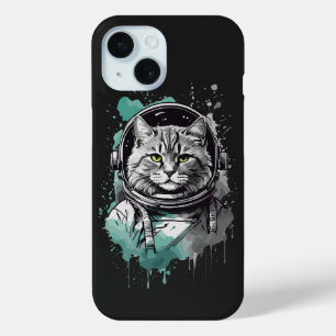 Black Green Astronaut Cat Design iPhone 15 Case