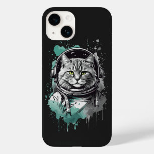 Black Green Astronaut Cat Design Case-Mate iPhone 14 Case