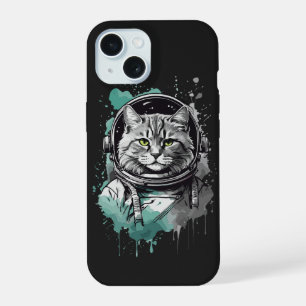 Black Green Astronaut Cat Design iPhone 15 Case