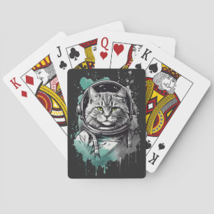 Black Green Astronaut Cat Design Playing Cards