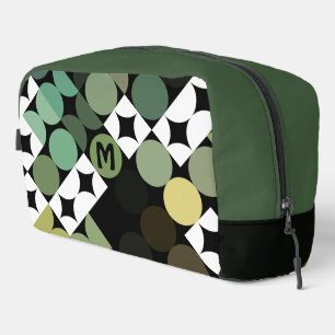 Black Green Beige Brown Midcentury Circles Pattern Dopp Kit