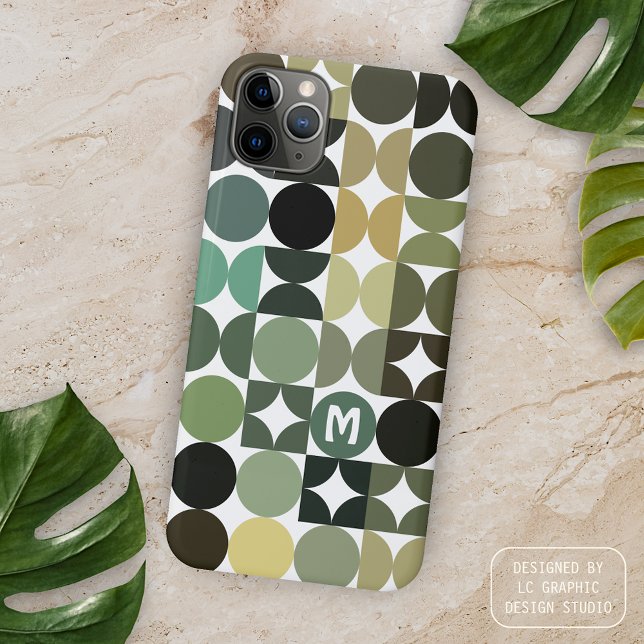 Black Green Beige Brown Midcentury Circles Pattern iPhone Case (Creator Uploaded)