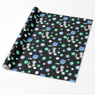 Black Green Blue Elephants Holding Balloons Gift W Wrapping Paper