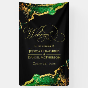 Black Green Bronze Gold Wedding Welcome Banner