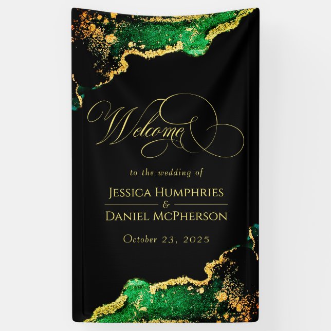 Black Green Bronze Gold Wedding Welcome Banner (Vertical)