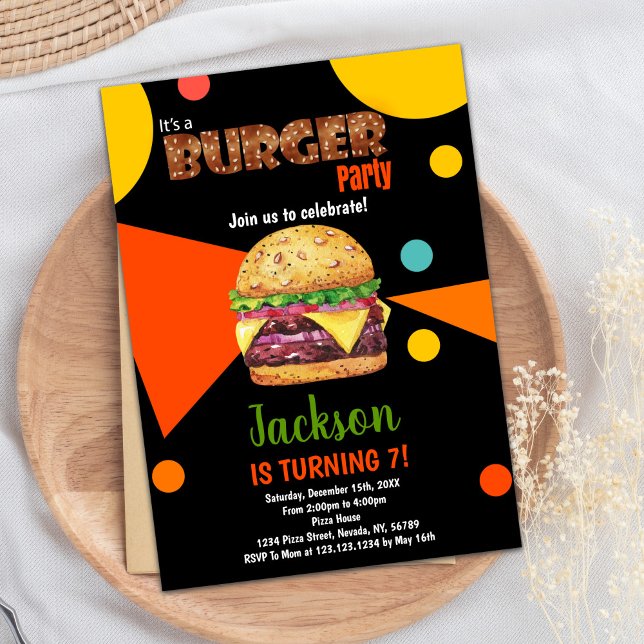 Black Green Burger Birthday Invitations (Black Green Burger Birthday Invitations)