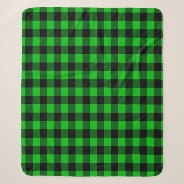 Black Green Check Pattern Sherpa Blanket (Front)