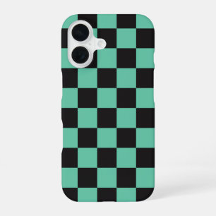 Black Green Chequered Chequerboard Anime Style iPhone 16 Case