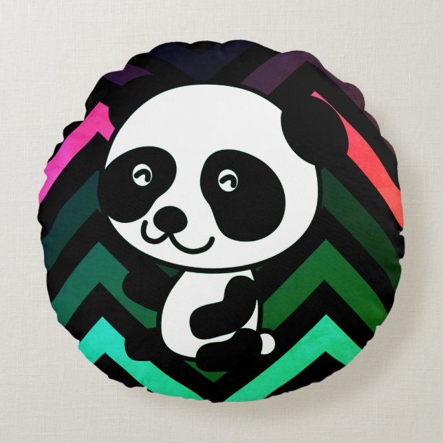 Black & Green Chevron Panda Bear Throw Pillow (Front)