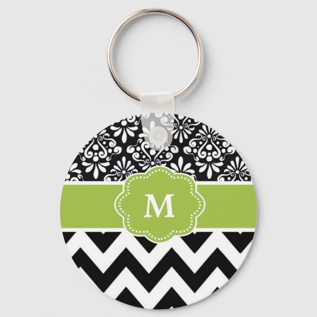 Black Green Chevron Personalised Key Ring (Front)