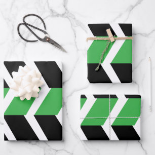 Black Green Chevron Stripe Wrapping Paper Sheet