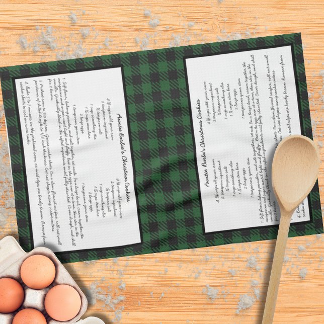 Black Green Christmas Gingham Plaid Family Recipe Tea Towel (Creator Uploaded)