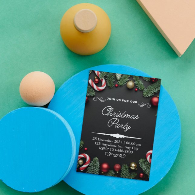 Black Green Christmas Trees Party Invitation (Creator Uploaded)