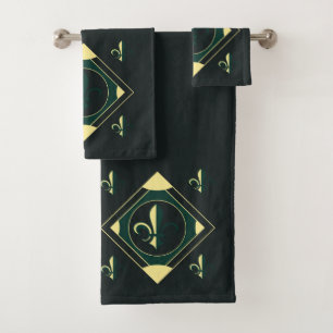 Black Green Classic Bath Towel Set