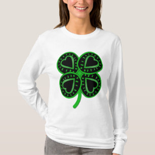 Black Green Clover Heart St Patrick Woman Long S T T-Shirt