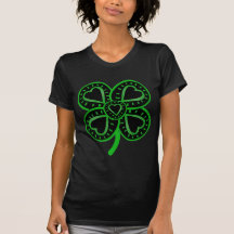 Black Green Clover Heart St Patrick's Day B W Tee
