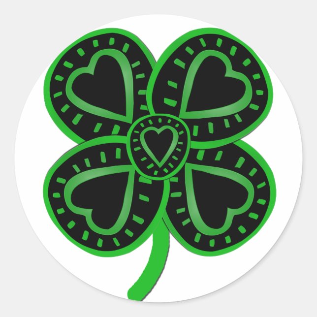 Black Green Clover Heart St Patrick's Day Sticker (Front)