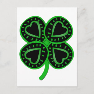 Black Green Clover Heart St Patty's Day Postcard