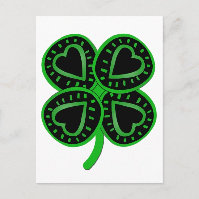Black Green Clover Heart St Patty's Day Postcard (Front)