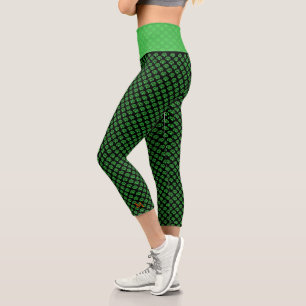 Black Green Clover Shamrock Irish St Patricks Day Capri Leggings