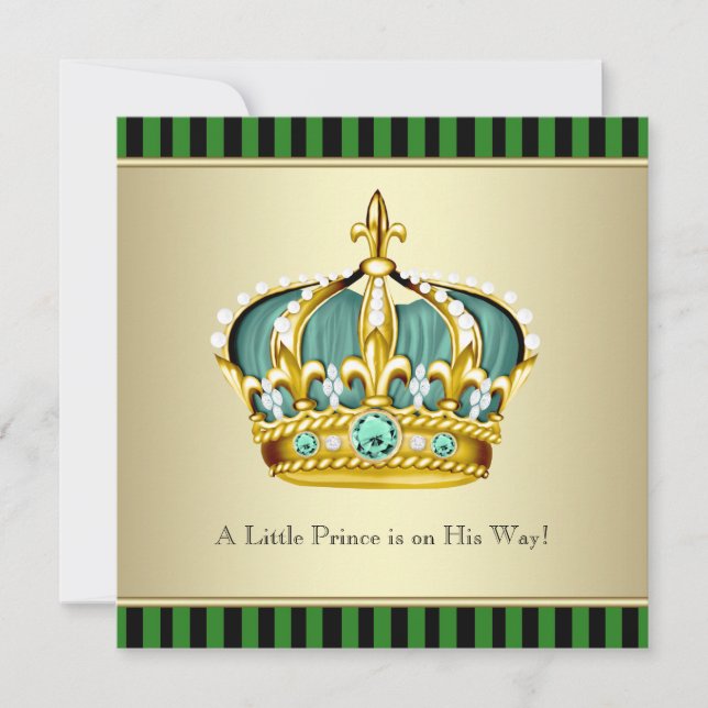 Black Green Crown Prince Baby Boy Shower Invitation (Front)