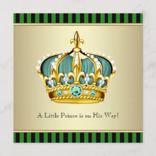 Black Green Crown Prince Baby Boy Shower Invitation