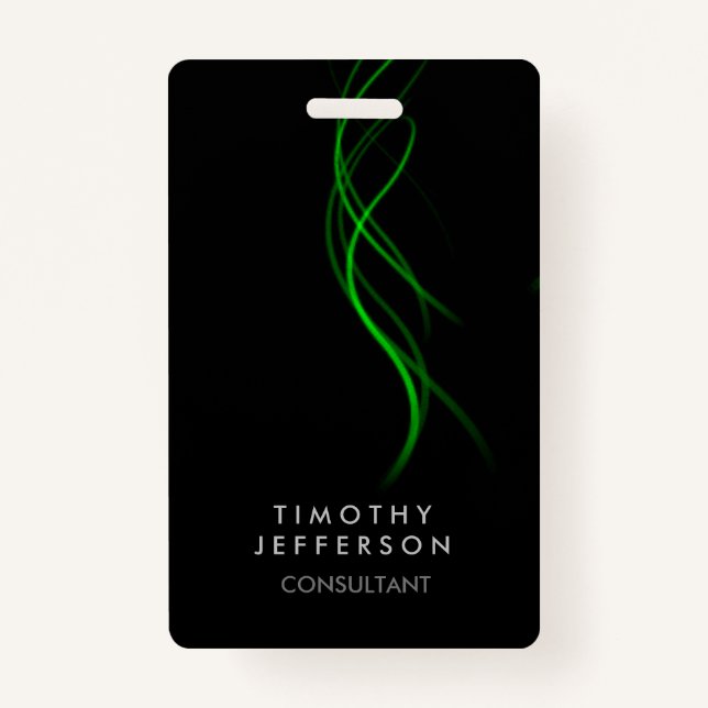 Black Green Curves Elegant Modern ID Badge (Front)