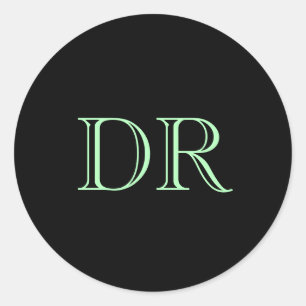 Black green custom initials minimalist classic round sticker