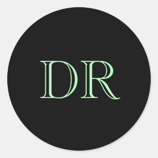 Black green custom initials minimalist classic round sticker