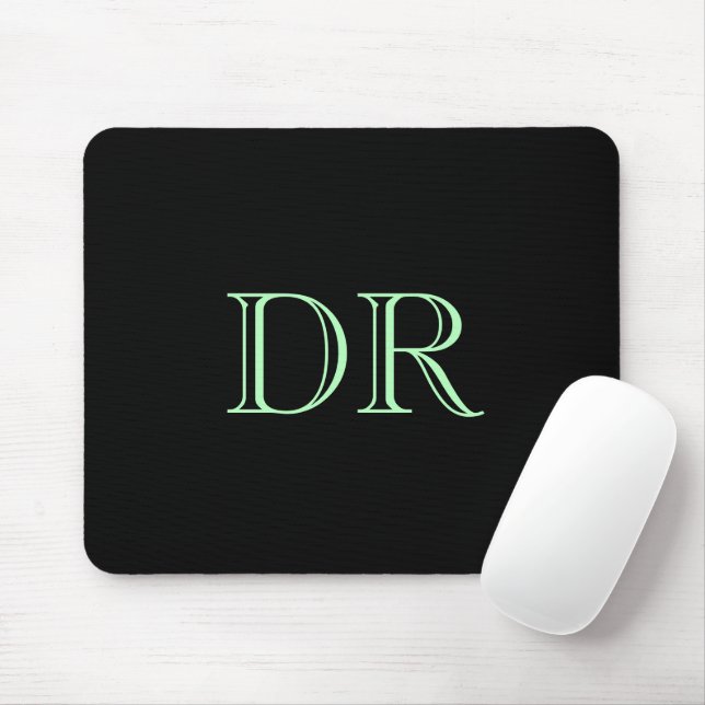 Black green custom initials minimalist mouse mat (With Mouse)