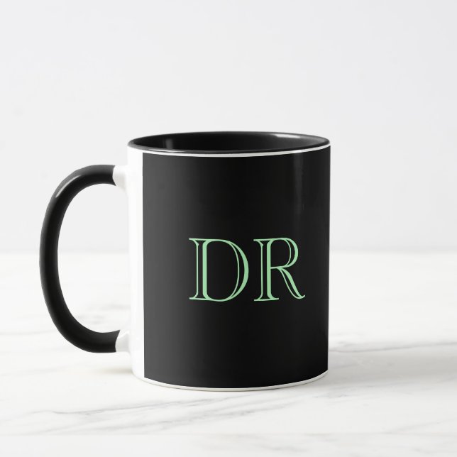 Black green custom initials minimalist mug (Left)