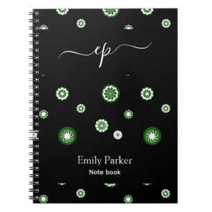 Black Green Custom Logo Monogram Script Name Dots  Notebook