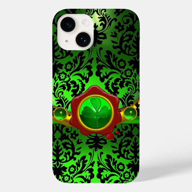 BLACK GREEN DAMASK,SHAMROCK,RED WAX SEAL MONOGRAM Case-Mate iPhone CASE (Back)