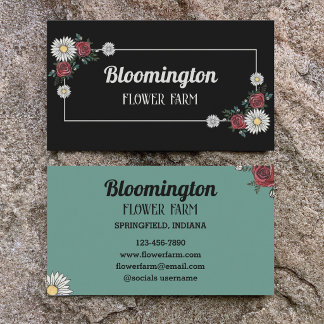 Black & Green elegant floral Illustration Florist Business Card